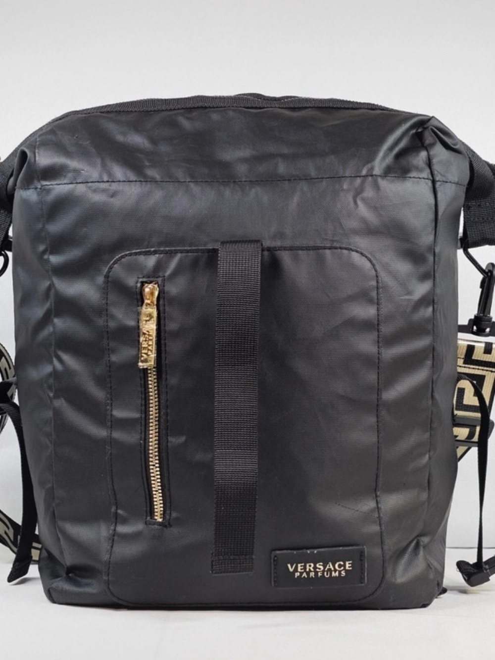 Versace Black Crossbody Bag with Gold Zip Detail